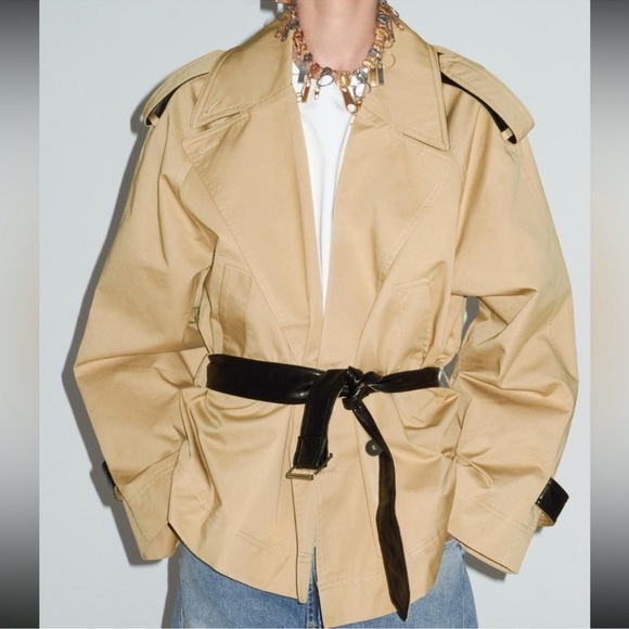 Zara Jackets & Blazers - Zara Tan Trench Coat with Black Belt